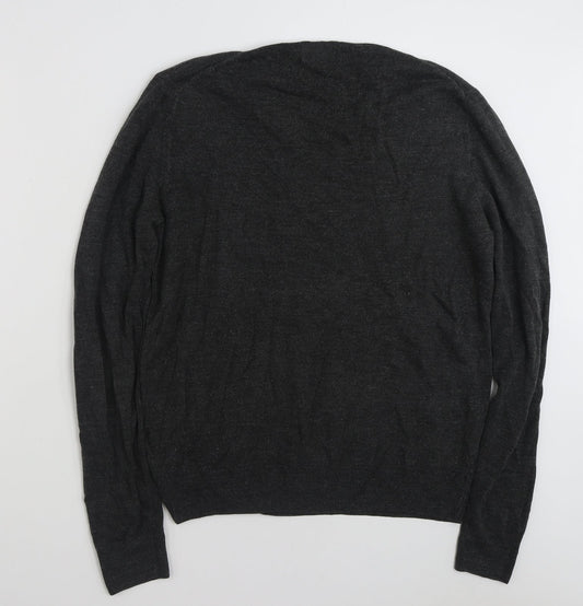 F&F Mens Grey V-Neck Acrylic Pullover Jumper Size L