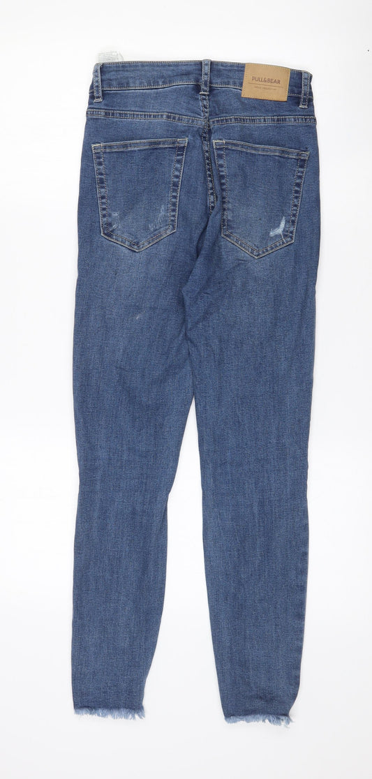 Pull&Bear Womens Blue  Cotton Skinny Jeans Size 8 L26 in Slim Zip - Ripped