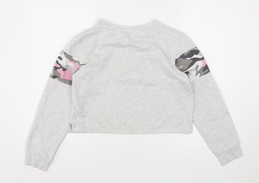 New Look Girls Grey Camouflage Polyester Pullover Sweatshirt Size L - Cropped