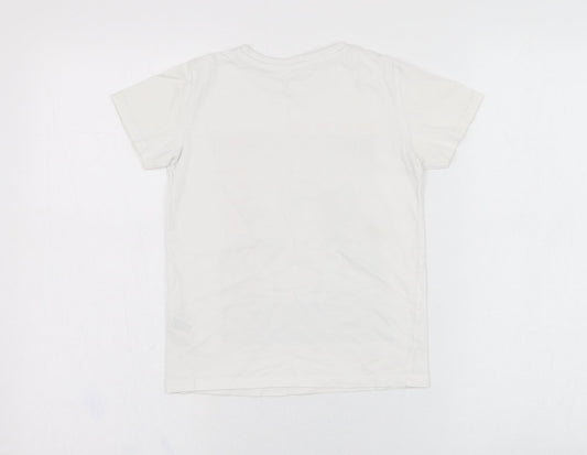 Dunnes Stores Boys White Cotton Basic T-Shirt Size 7 Years Round Neck Pullover - Skate