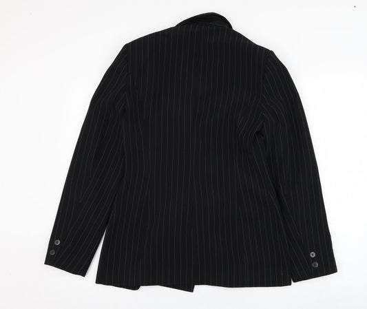 Ambience Womens Black Striped Jacket Blazer Size 10 Button