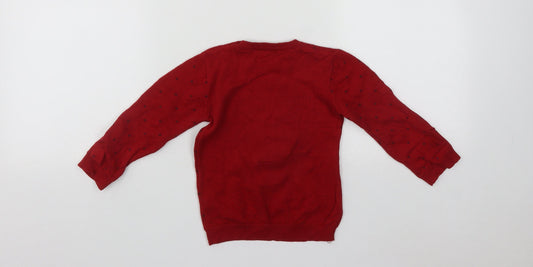 George Boys Red Cotton Pullover Jumper Size 12-18 Months Button - Rudolph Christmas Jumper