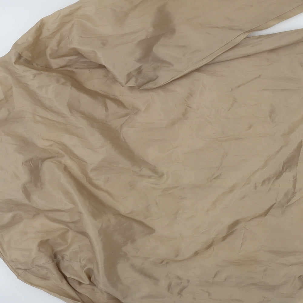 Brand and care label for Rainy Days women’s beige rain coat coat, size M, zip