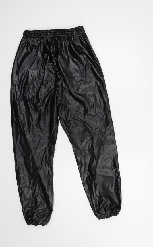 Brave Soul Womens Black Polyester Trousers Size XS L28 in Regular Drawstring
