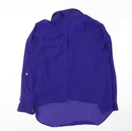H&M Womens Blue Polyester Basic Button-Up Size 8 Collared