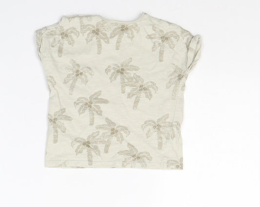 NEXT Boys Beige Cotton Basic T-Shirt Size 6-9 Months Round Neck Pullover - Palm Trees