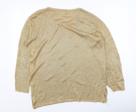 Amari Womens Gold Acrylic Pullover Sweatshirt Size 18