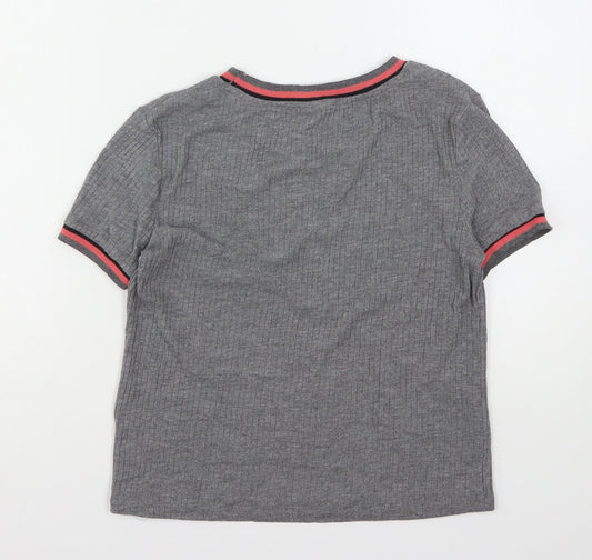 H&M Womens Grey Polyester Basic T-Shirt Size M Round Neck