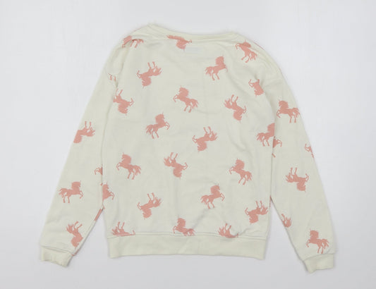 Primark Girls Multicoloured Geometric Cotton Pullover Sweatshirt Size 10-11 Years - Unicorns