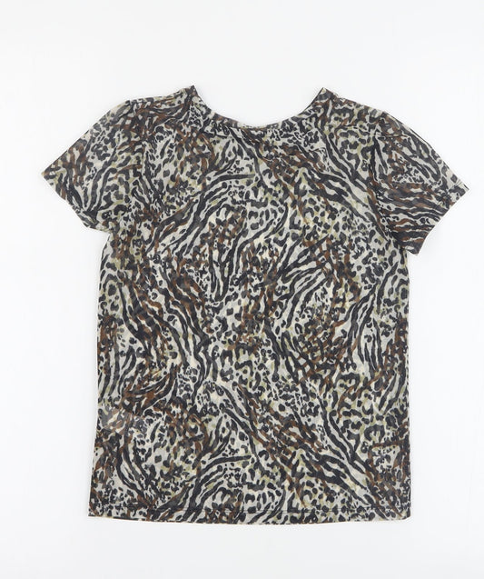 NEXT Girls Brown Animal Print Polyester Basic T-Shirt Size 8 Years Round Neck Pullover