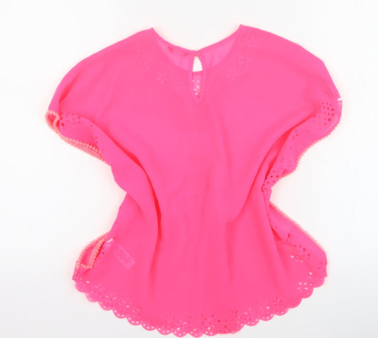 George Girls Pink 100% Polyester Basic Blouse Size S Round Neck Button - Beach cover up