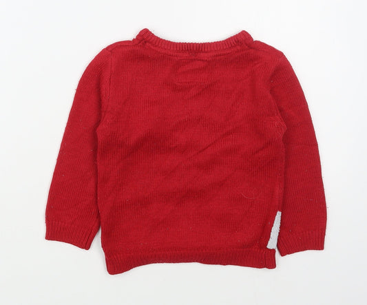 Primark Girls Red Round Neck Acrylic Pullover Jumper Size 3-4 Years Pullover - Cheristmas