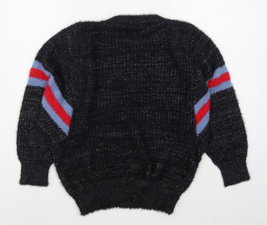 DK Womens Black Round Neck  Polyester Pullover Jumper Size L