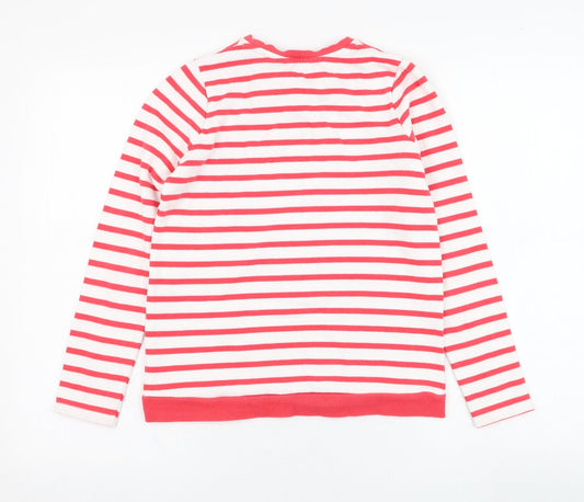 George Girls White Striped Cotton Pullover Sweatshirt Size 11-12 Years Pullover - Flower