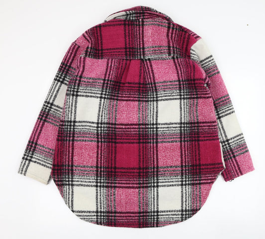 Boohoo Womens Pink Check Overcoat Coat Size 8 Button