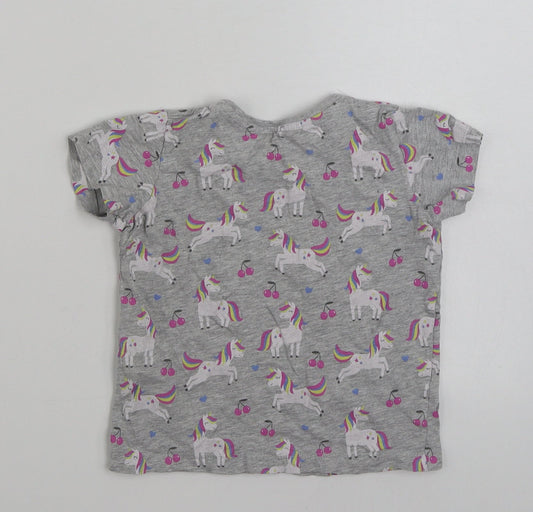 Primark Girls Grey Cotton Basic T-Shirt Size 5-6 Years Crew Neck Pullover - Unicorn -Magic