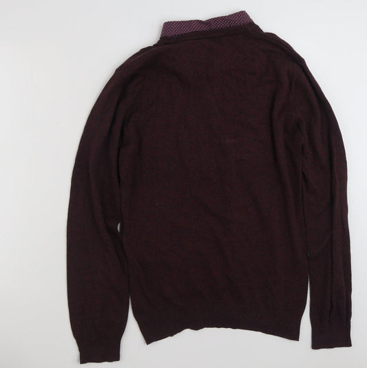 Cedar Wood State Mens Purple Collared Cotton Pullover Jumper Size M