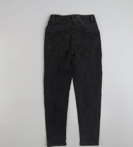 Matalan Girls Grey Cotton Straight Jeans Size 11 Years Slim Zip - Distressed