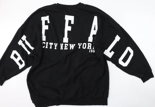 PRETTYLITTLETHING Womens Black Polyester Pullover Sweatshirt Size 12 - New york