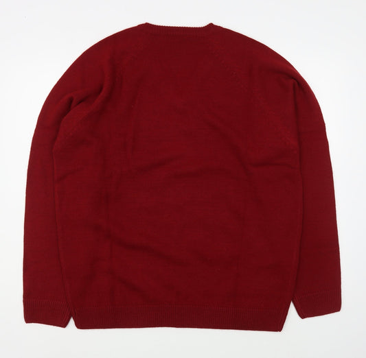 Southbay Mens Red V-Neck Acrylic Pullover Jumper Size M