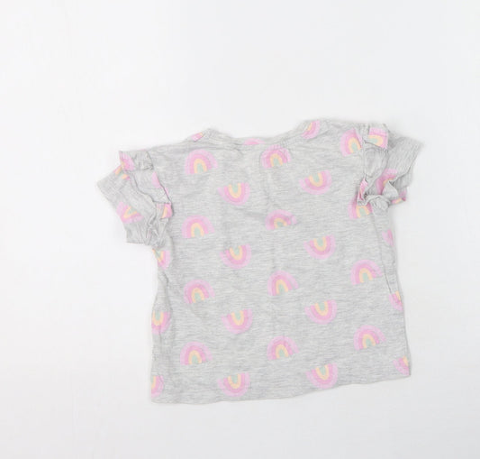 Primark Girls Grey Cotton Basic T-Shirt Size 4-5 Years Round Neck - Rainbows Throughout
