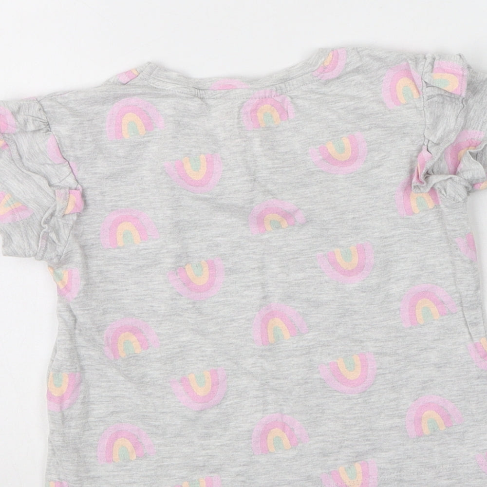 Primark Girls Grey Cotton Basic T-Shirt Size 4-5 Years Round Neck - Rainbows Throughout
