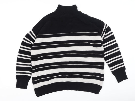 M&Co Womens Black Striped Viscose Pullover Sweatshirt Size 14