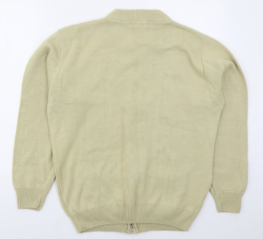 Carabou Mens Beige Crew Neck Acrylic Full Zip Jumper Size M