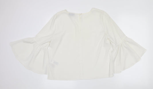 Topshop Womens White Polyester Kimono Blouse Size 10 Round Neck