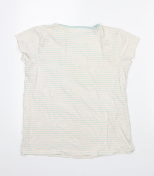 Primark Girls Ivory Striped Cotton Basic T-Shirt Size 11-12 Years Crew Neck - Unicorn print