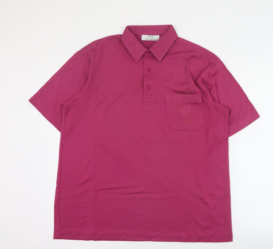 St Bernard Mens Pink Cotton Polo Size L Collared Button