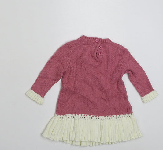 Max Studio Girls Pink Cotton Jumper Dress Size 3-6 Months Crew Neck Button