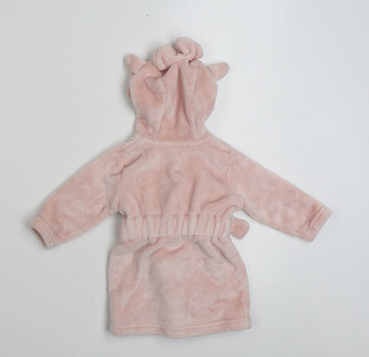 George Girls Pink Solid 100% Polyester Robe Size 3-6 Months Tie - Rabbit