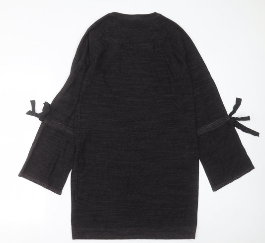 NEXT Womens Grey Cotton Jumper Dress Size 12 V-Neck Pullover