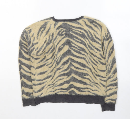 NEXT Girls Beige Round Neck Animal Print Nylon Pullover Jumper Size 8 Years Pullover
