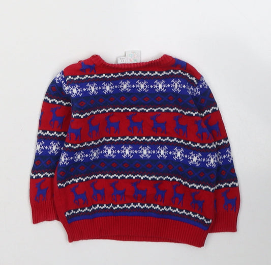 Mini Club Boys Red Geometric Acrylic Pullover Jumper Size 6-9 Months Pullover - Christmas Jumper Reindeer