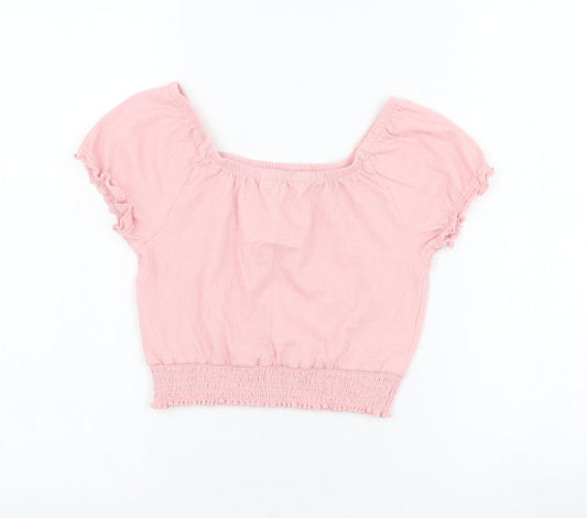George Girls Pink Cotton Basic Blouse Size 7-8 Years Round Neck Pullover
