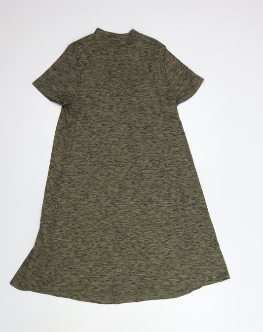 New Look Womens Green Polyester T-Shirt Dress Size 10 Mock Neck Pullover