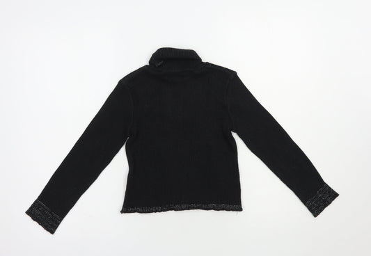 Adams Girls Black Roll Neck Cotton Pullover Jumper Size 10 Years Pullover