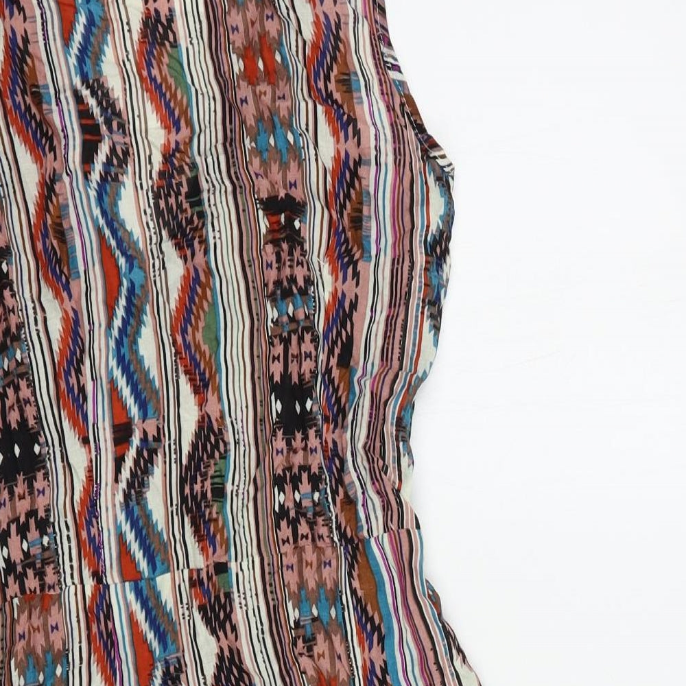 Ribbon Womens Multicoloured Geometric Viscose Basic Blouse Size 8 V-Neck