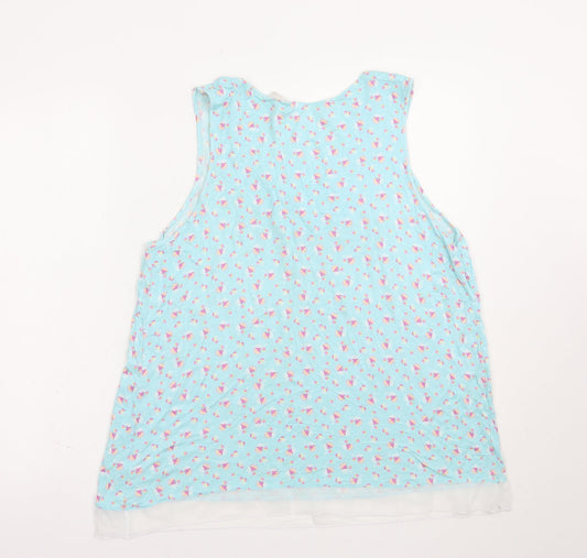 Ellen Tracy Womens Blue Floral Viscose Basic Tank Size L V-Neck