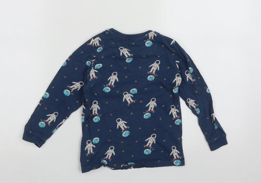 Marks and Spencer Boys Blue Cotton Basic T-Shirt Size 4-5 Years Round Neck - Spaceman