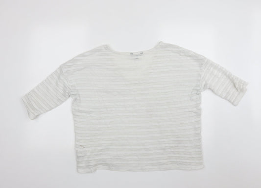 NEXT Womens White Polyester Basic T-Shirt Size 14 V-Neck
