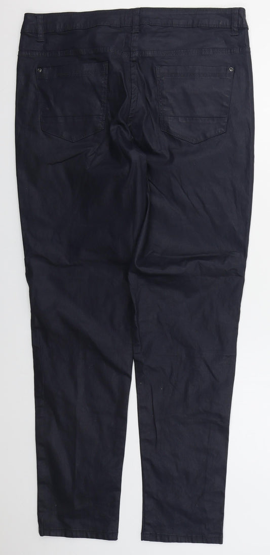 Up Fashion Womens Blue Cotton Trousers Size 16 L31.5 in Regular Button