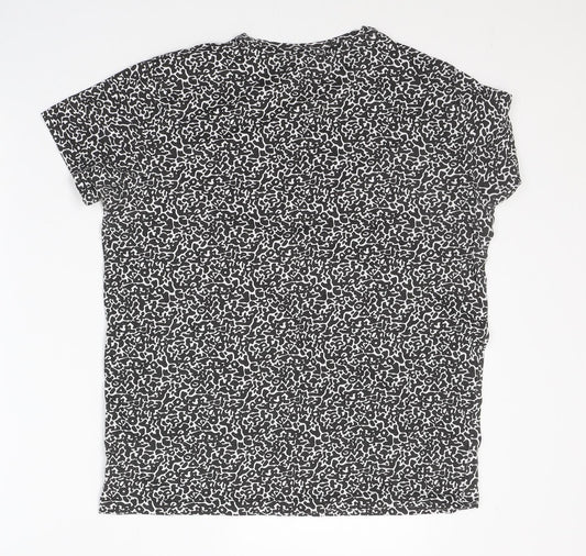 H&M Womens Black Geometric Cotton Basic T-Shirt Size S Round Neck