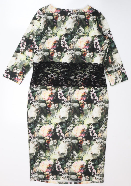 VERY Womens Multicoloured Floral Polyester A-Line Size 10 Round Neck Zip