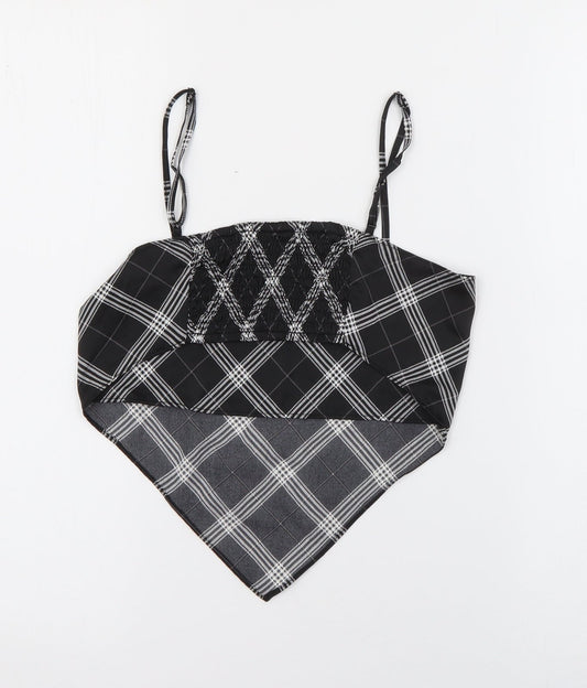 H&M Womens Black Plaid Polyester Cropped Tank Size XS Square Neck