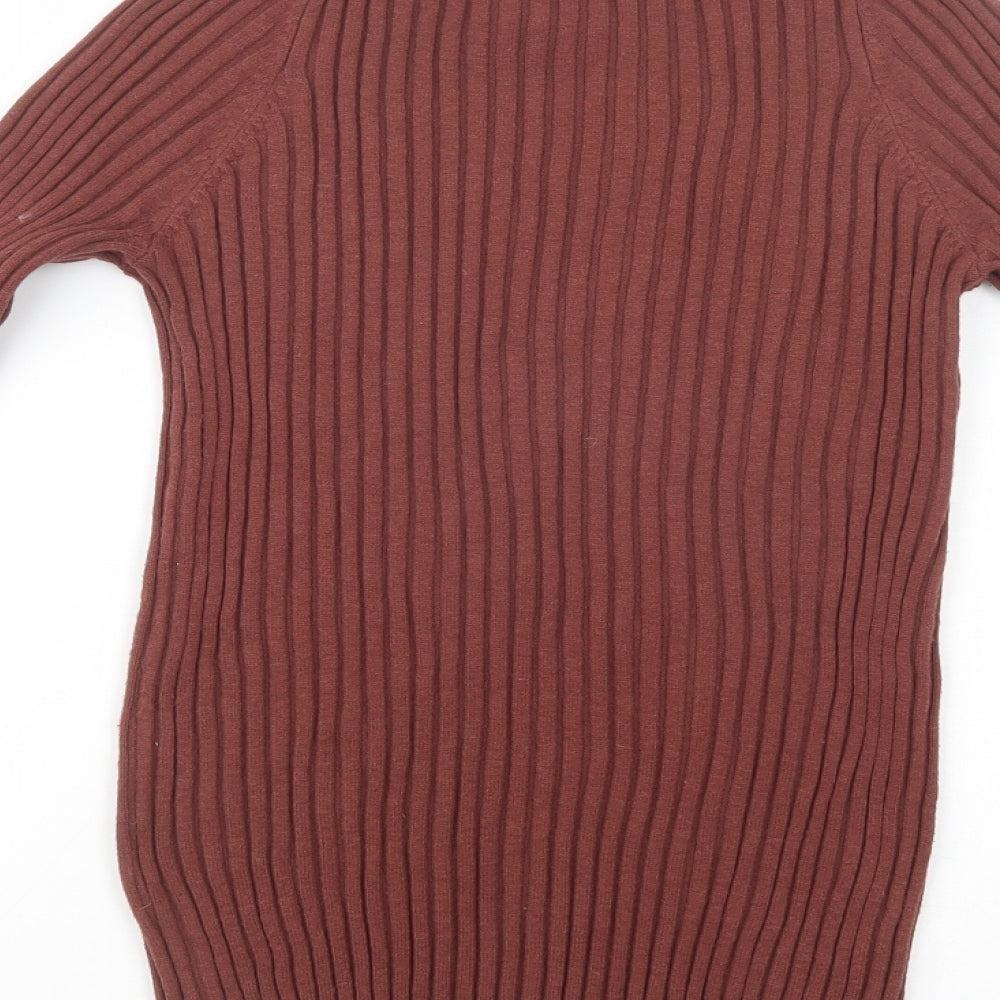 NEXT Womens Brown Crew Neck Nylon Pullover Jumper Size 12