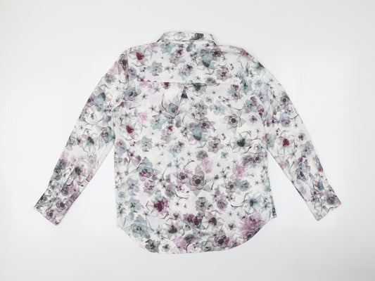 H&M Womens Multicoloured Floral Polyester Basic Button-Up Size 8 V-Neck