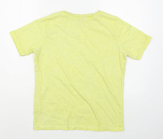 Oasis Womens Yellow 100% Cotton Basic T-Shirt Size S Round Neck